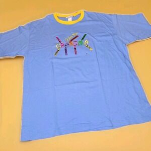 Vintage‎ "Color Me Grandma" Embroidered Ringer T-Shirt XL Cute Grandma Gift Blue